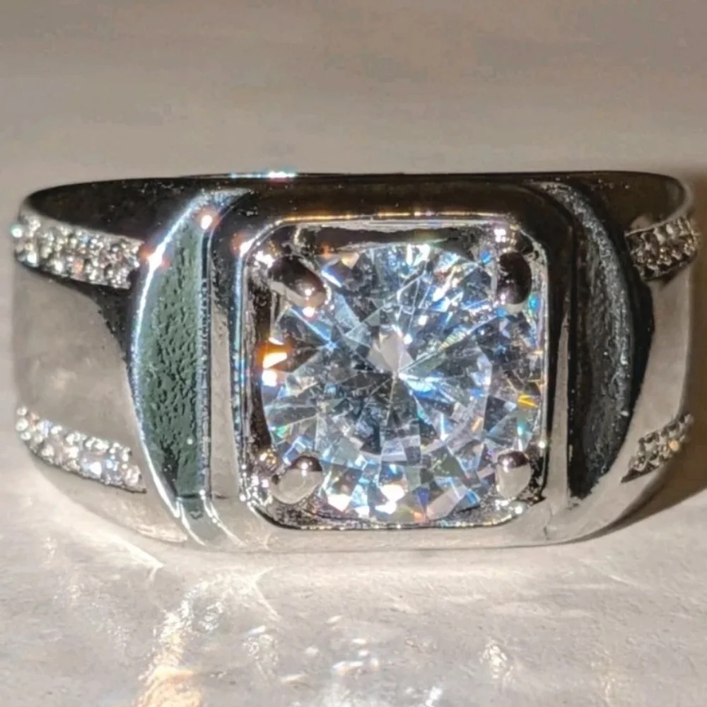 Men's Wedding Ring 14K White Gold Plated Round Cut Simulated Diamond sz8